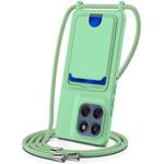 Motorola Moto G Stylus 5G 2025 Integrated Card Bag Solid Color Liquid Silicone Phone Case with Lanyard(Green)