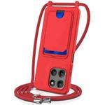 For Motorola Moto G15 / G15 Power 4G Integrated Card Bag Solid Color Liquid Silicone Phone Case with Lanyard(Red)
