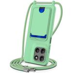 For Motorola Moto G15 / G15 Power 4G Integrated Card Bag Solid Color Liquid Silicone Phone Case with Lanyard(Green)