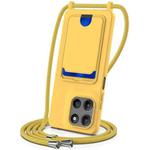 For Motorola Moto G15 / G15 Power 4G Integrated Card Bag Solid Color Liquid Silicone Phone Case with Lanyard(Yellow)