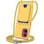 For Motorola Moto G55 Integrated Card Bag Solid Color Liquid Silicone Phone Case with Lanyard(Yellow)