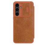 For Samsung Galaxy S24 FE 5G NILLKIN QIN Series Pro Sliding Camera Cover Design Leather Phone Case(Brown)