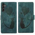 For Samsung Galaxy S25 5G Pen Heart Cat Embossed Leather Phone Case(Green)