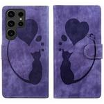 For Samsung Galaxy S25 Ultra 5G Pen Heart Cat Embossed Leather Phone Case(Purple)