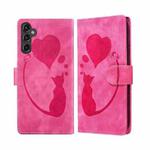 For Samsung Galaxy S25 FE 5G Pen Heart Cat Embossed Leather Phone Case(Pink)