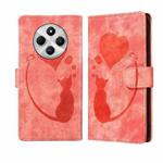 For Redmi 14C 4G Pen Heart Cat Embossed Leather Phone Case(Orange)