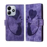 For Redmi Note 14 5G Pen Heart Cat Embossed Leather Phone Case(Purple)