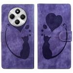 For Redmi A4 5G Pen Heart Cat Embossed Leather Phone Case(Purple)