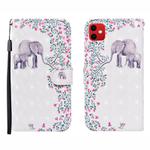 For iPhone 12 mini 3D Painted Pattern Horizontal Flip Leather Case with Holder & Wallet & Card slot & Lanyard(Flower Elephant)