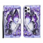 For iPhone 12 Pro Max 3D Painted Pattern Horizontal Flip Leather Case with Holder & Wallet & Card slot & Lanyard(Purple Flower Butterfly)