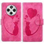 For Xiaomi Poco C75 Pen Heart Cat Embossed Leather Phone Case(Pink)