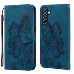 For Samsung Galaxy S25 5G Retro Skin Feel Butterflies Embossing Horizontal Flip Leather Phone Case(Blue)