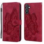 For Samsung Galaxy S25 5G Retro Skin Feel Butterflies Embossing Horizontal Flip Leather Phone Case(Red)