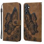 For Samsung Galaxy S25 5G Retro Skin Feel Butterflies Embossing Horizontal Flip Leather Phone Case(Brown)