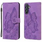 For Samsung Galaxy S25 5G Retro Skin Feel Butterflies Embossing Horizontal Flip Leather Phone Case(Purple)