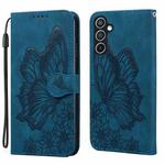 For Samsung Galaxy S25+ 5G Retro Skin Feel Butterflies Embossing Horizontal Flip Leather Phone Case(Blue)