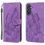 For Samsung Galaxy S25+ 5G Retro Skin Feel Butterflies Embossing Horizontal Flip Leather Phone Case(Purple)