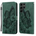 For Samsung Galaxy S25 Ultra 5G Retro Skin Feel Butterflies Embossing Horizontal Flip Leather Phone Case(Green)