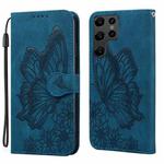 For Samsung Galaxy S25 Ultra 5G Retro Skin Feel Butterflies Embossing Horizontal Flip Leather Phone Case(Blue)