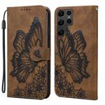 For Samsung Galaxy S25 Ultra 5G Retro Skin Feel Butterflies Embossing Horizontal Flip Leather Phone Case(Brown)