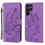 For Samsung Galaxy S25 Ultra 5G Retro Skin Feel Butterflies Embossing Horizontal Flip Leather Phone Case(Purple)