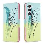 For Samsung Galaxy S25 5G Colored Drawing Pattern Leather Phone Case(Feather)