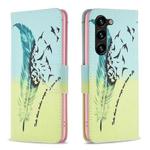 For Samsung Galaxy S25+ 5G Colored Drawing Pattern Leather Phone Case(Feather)