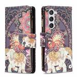 For Samsung Galaxy S25 5G Colored Drawing Pattern Zipper Leather Phone Case(Flower Elephant)
