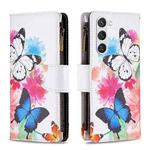 For Samsung Galaxy S25 5G Colored Drawing Pattern Zipper Leather Phone Case(Two Butterflies)