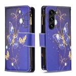 For Samsung Galaxy S25+ 5G Colored Drawing Pattern Zipper Leather Phone Case(Purple Butterfly)