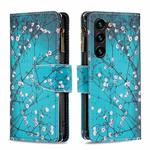 For Samsung Galaxy S25+ 5G Colored Drawing Pattern Zipper Leather Phone Case(Plum Blossom)
