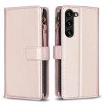 For Samsung Galaxy S25+ 5G 9 Card Slots Zipper Wallet Leather Flip Phone Case(Rose Gold)