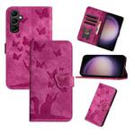 For Samsung Galaxy S25 5G Butterfly Cat Embossing Flip Leather Phone Case(Pink)