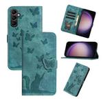 For Samsung Galaxy S25 5G Butterfly Cat Embossing Flip Leather Phone Case(Wathet)