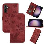 For Samsung Galaxy S25+ 5G Butterfly Cat Embossing Flip Leather Phone Case(Red)