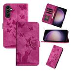 For Samsung Galaxy S25+ 5G Butterfly Cat Embossing Flip Leather Phone Case(Pink)