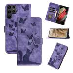 For Samsung Galaxy S25 Ultra 5G Butterfly Cat Embossing Flip Leather Phone Case(Purple)