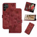 For Samsung Galaxy S25 Ultra 5G Butterfly Cat Embossing Flip Leather Phone Case(Red)