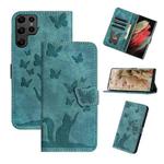 For Samsung Galaxy S25 Ultra 5G Butterfly Cat Embossing Flip Leather Phone Case(Wathet)