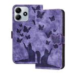 For Redmi Note 14 5G Butterfly Cat Embossing Flip Leather Phone Case(Purple)