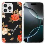 For iPhone 16 Pro Colorful Painting Pattern TPU Phone Case(Flowers On Black)