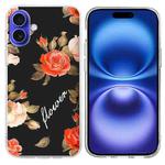 For iPhone 16 Colorful Painting Pattern TPU Phone Case(Flowers On Black)