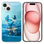 For iPhone 15 Plus Colorful Painting Pattern TPU Phone Case(Blue Butterflies)