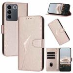 For vivo V27 Triangle Pattern Buckle Clasp Leather Phone Case(Rose Gold)