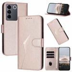 For vivo V27e Triangle Pattern Buckle Clasp Leather Phone Case(Rose Gold)