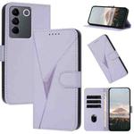 For vivo V27e Triangle Pattern Buckle Clasp Leather Phone Case(Light Purple)