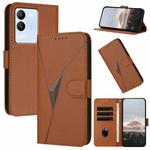 For vivo V29e Global Triangle Pattern Buckle Clasp Leather Phone Case(Brown)