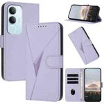 For vivo Y19s Global Triangle Pattern Buckle Clasp Leather Phone Case(Light Purple)