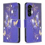 For Samsung Galaxy S25+ 5G Colored Drawing Pattern Leather Phone Case(Purple Butterfly)