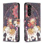 For Samsung Galaxy S25+ 5G Colored Drawing Pattern Leather Phone Case(Flowers Elephant)